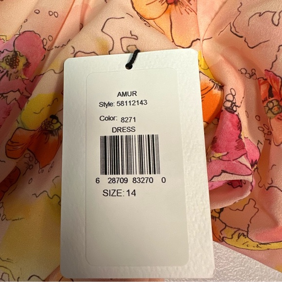 AMUR Cole Cutout Mini Dress Pink and Orange Floral Mini Dress Size 14 - Picture 6 of 9